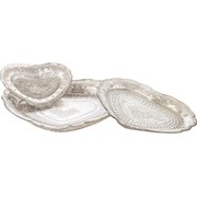 Szív alakú tál készlet Antikolt Hatású Ezüst Szív Alakú 3 Részes Üvegtál Készlet